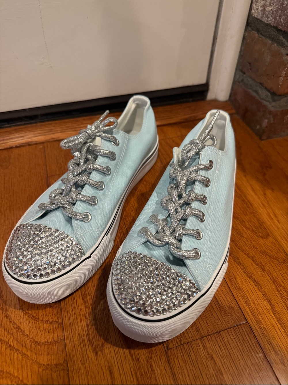 Light Blue Women’s Rhinestone Platform Sneakers